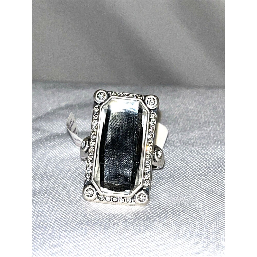 Lia Sophia Acropolis Rectangle Mirror & Crystals Distressed Matte Silver Ring 10
